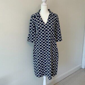 Katherine Way Navy  & White Scallop Dress - Size Small